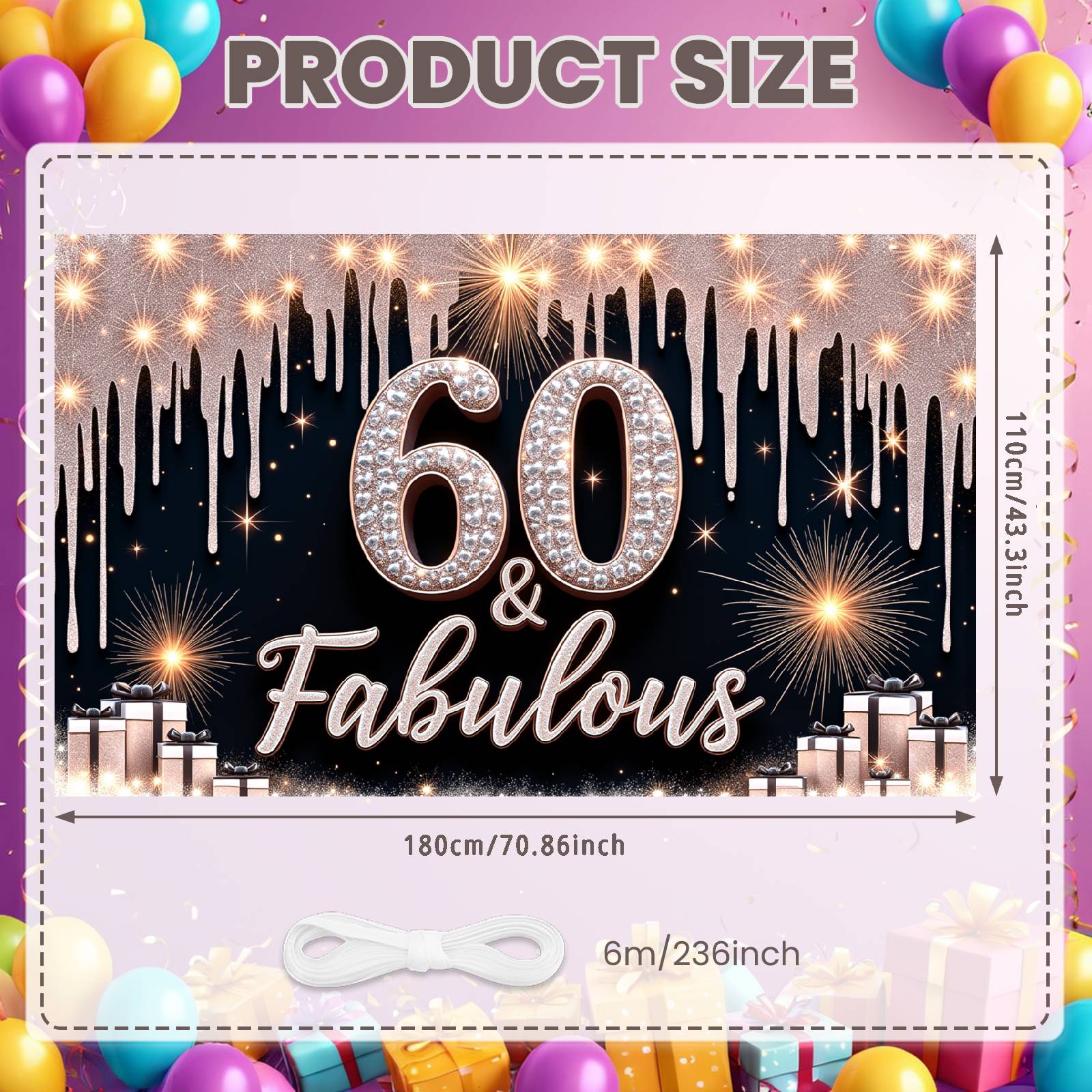 

Birthday Celebration Banner LED-effect Lettering Glamorous Birthday Backdrop Fabulous Birthday Banner Milestone Theme For Luxury
