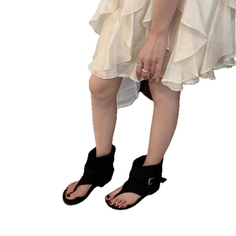 Soft leather herringbone toe sandals women's summer new soft flat-soled cool boots loose sleeve warehouse tube short boots