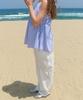 RONRON Back Heart Stitch Pocket Banding Pants White