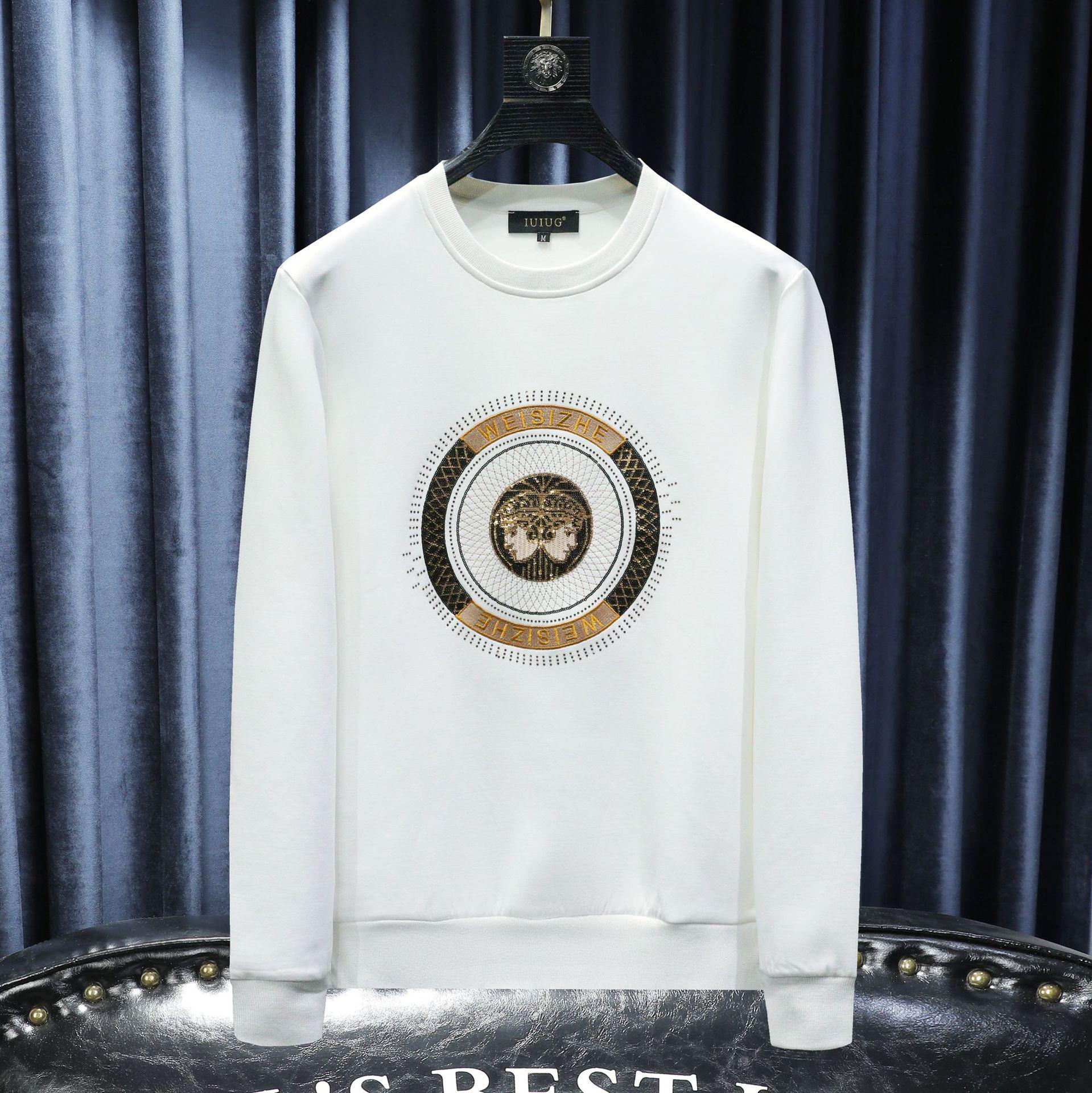 

Men s Cartoon Embroidery Stand-up Collar Sweatshirt - Autumn Urban Fashion, Long Sleeve Cotton Pullover L белый