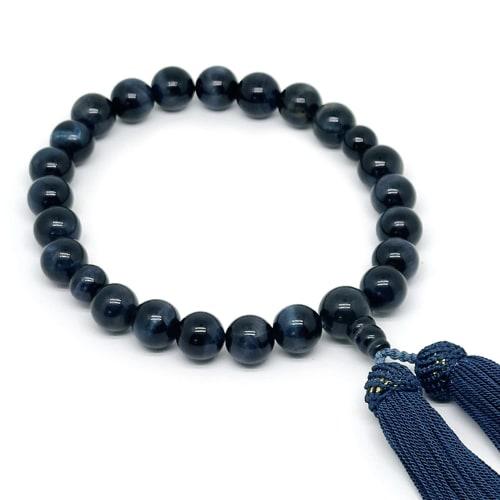 Eizen Nenjuya Men's Blue Tiger's Eye Prayer Beads [Nishijin-ori with Prayer Bead Bag] Suitable for all sects. Handmade Men's Prayer Beads (Blue Tiger'