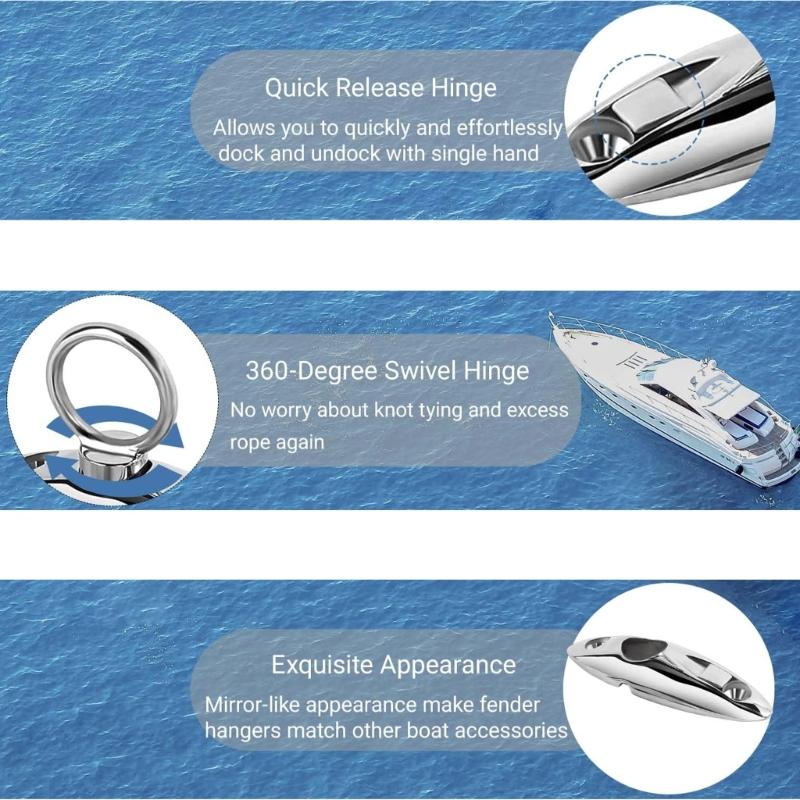 2pc Stainless Steel Hanger Quick Release Marine Fenders Holder Hanger Bimini Top Fitting Hardware Swivel Side Mount Hinge