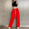 Hip Hop Leggings Sports Women's Spring Autumn Patchwork High Waisted Drawstring Pockets Solid Loose Casual Jazz Pants