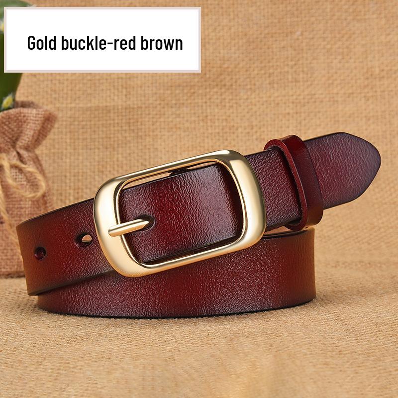 Women's Genuine Cowhide Leather Belt with Rustproof Alloy Buckle - Casual and Versatile for Jeans.