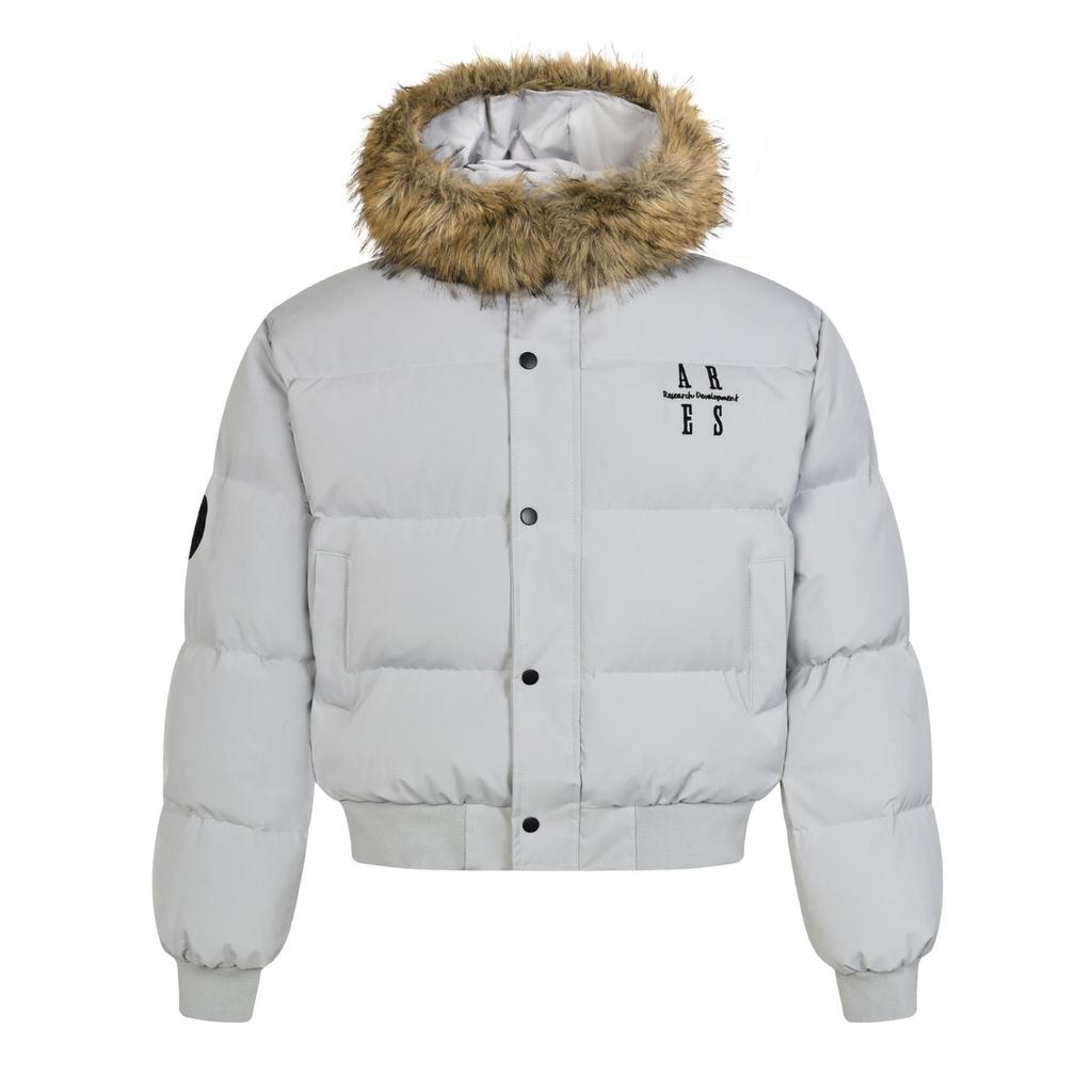 ARES Retro Embroidered Men's Winter Coat with Detachable Fur Collar