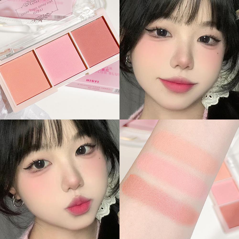 HISYI Three-Color Nude Pink Blush Palette – Matte, Natural, Brightening, Contouring for Women. Standard Palette