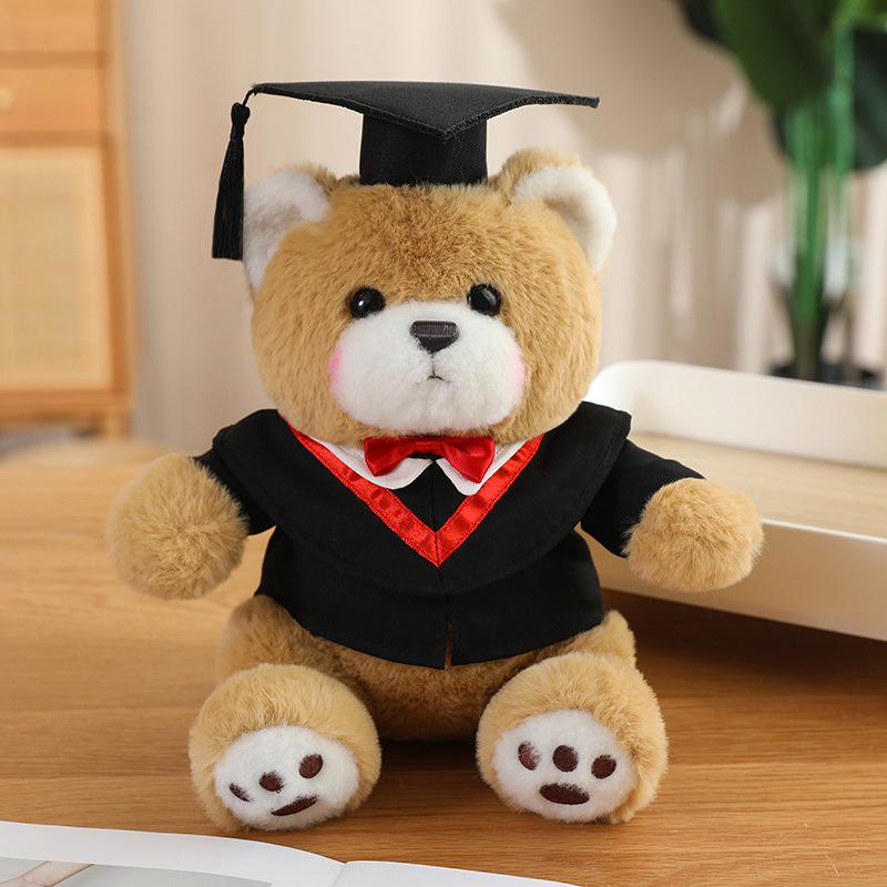 Graduation Doctor Bear Plush Toy with Hat & Red Bow Tie - Customizable Logo Option