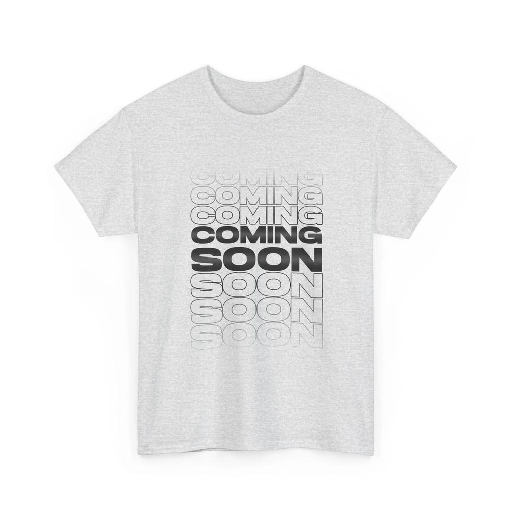Coming Soon T-Shirt Retro Repeating Text Minimal Graphic Shirt