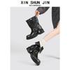 Polished Coarse Heel Martin Boots Locomotive Style Black Simple Knight Boots Round Head Thick Sole Heightening Sleeve Female