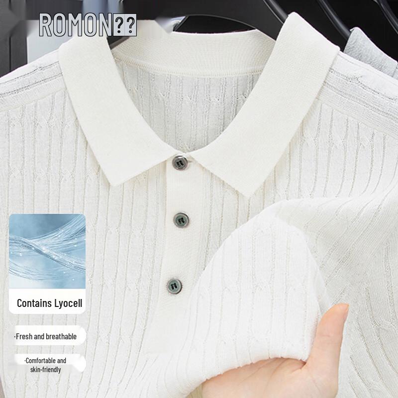 ROMON Men s Tencel Linen Knit Polo Shirt M грязно-белый