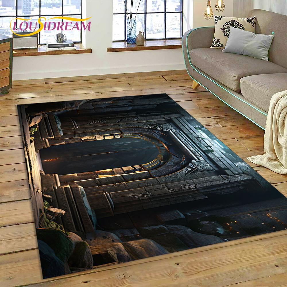 3D Illusion God's Temple Door Gate Carpet Rug for Living Room Bedroom Home Sofa Decoration,Kids Play Area Rug Non-slip Floor Mat