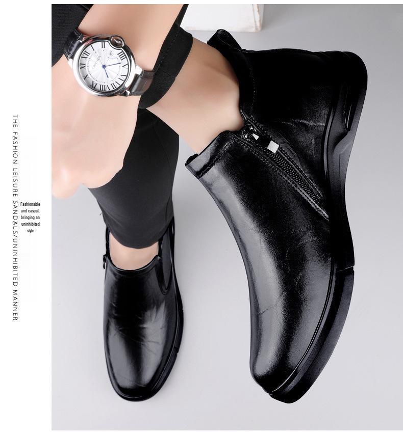 Cross-border Men's Winter Leather Shoes - Wool Lined, Warm, Casual Dad Shoes