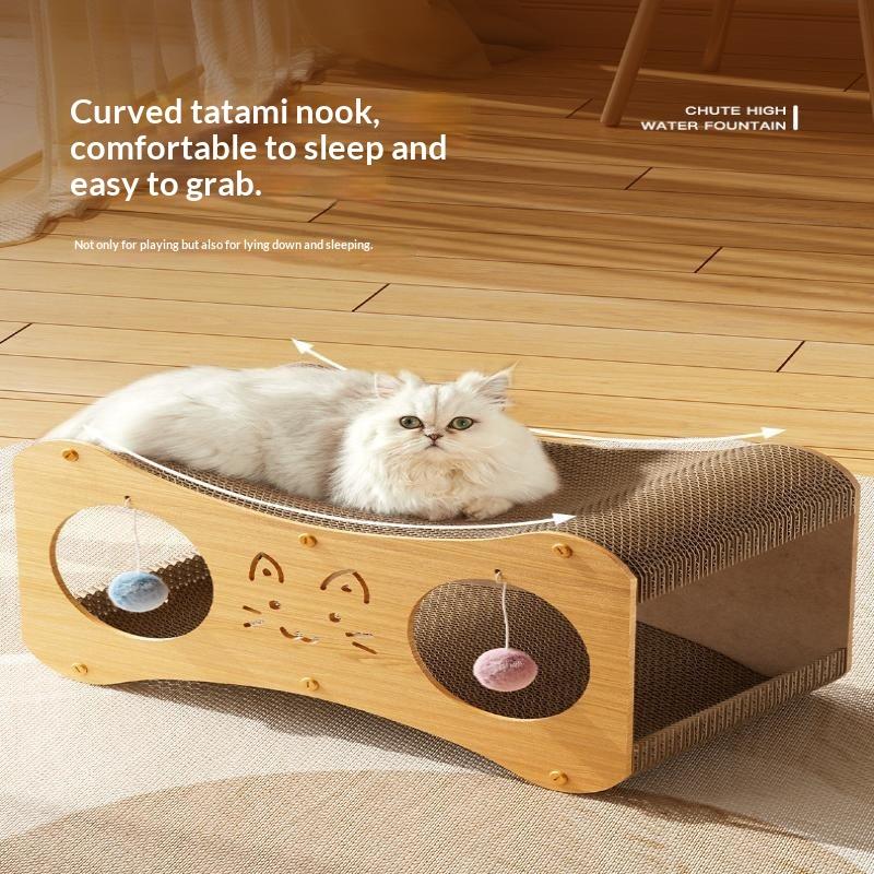 Durable Cat Sofa - Sturdy Cardboard Cat Scratch Pad With Woven Nest - Playful Cat Bed And Lounger