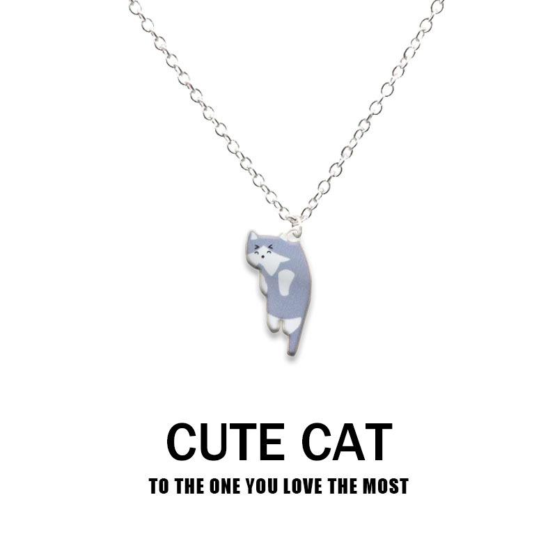 Hot-selling Creative and Fashionable Lazy Cartoon Cat Pendant Necklace Printed Tabby Cat Colorful Kitten Pendant Necklace