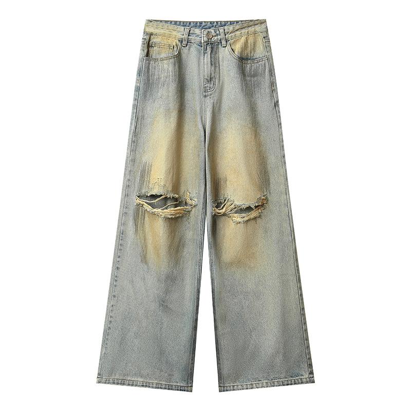 JYL Men s Wide-Leg Jeans Wasteland Ripped Summer Washed American High-Street Denim S бездна