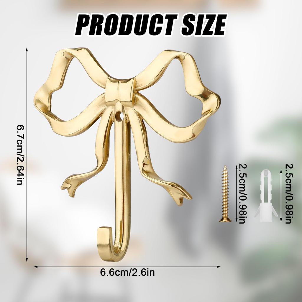 Bow Wall Hooks, 2.64x2.6 Inch Decorative Knot Brass Purse Hanger Holder Coat Rack Wall Mount Gold Vintage Multi-Purpose for Bathroom Hanging Coats