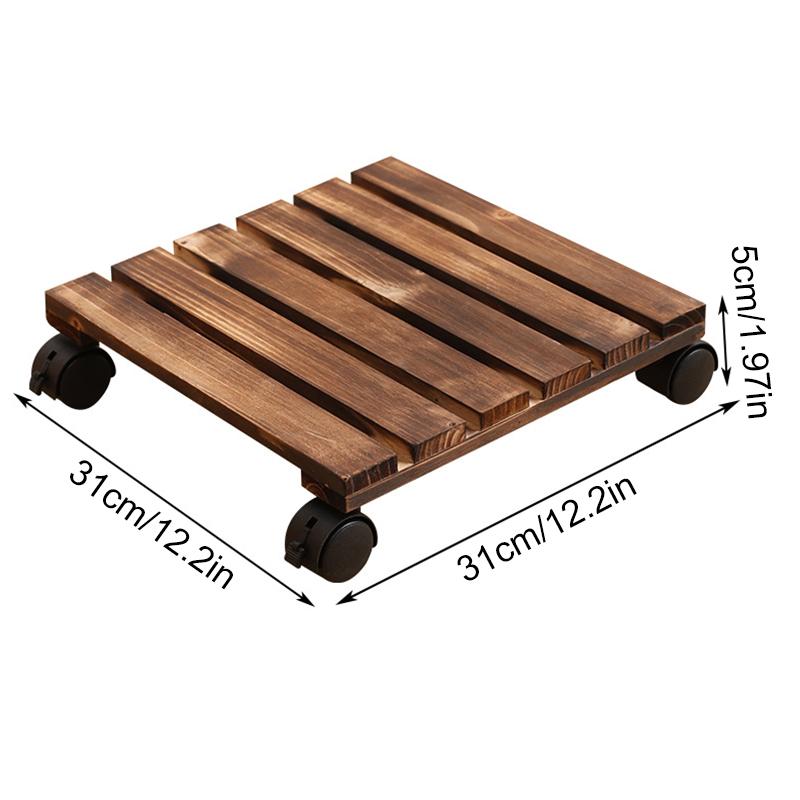 

1 шт. Подставка для поддона для растений, подвижная деревянная, для внутреннего/наружного использования, квадратная/круглая, прочная тележка для растений на роликах, тележка на роликах 31*31*5
