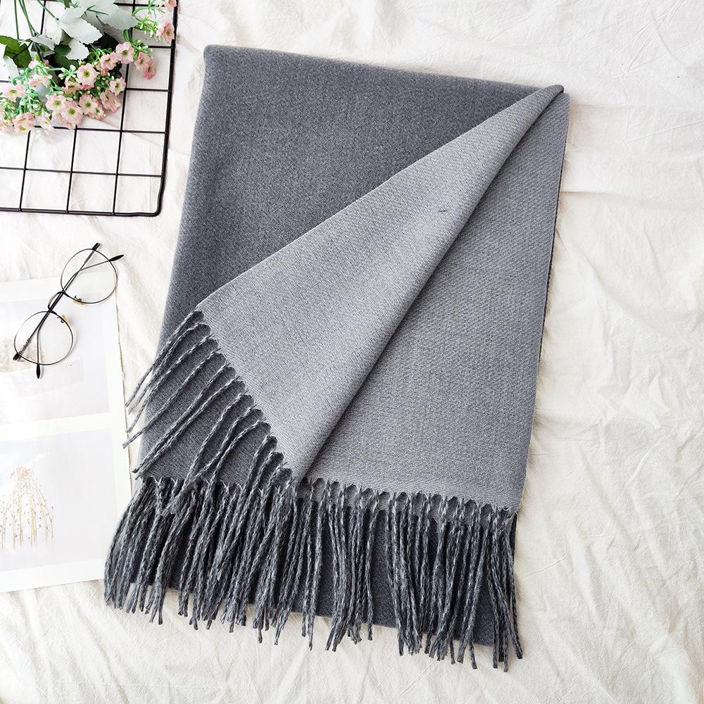 Thickened Solid Color Double sided Imitation Cashmere Scarf Autumn and Winter Atmosphere Women's High End Versatile Men's Scarf Warm Shawl