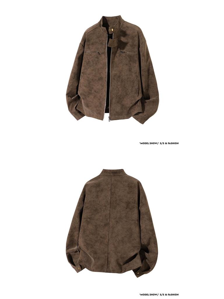 Men's American Retro PU Leather Stand Collar Motorcycle Jacket - Winter Style, Padded, Loose Fit, Versatile and Casual.