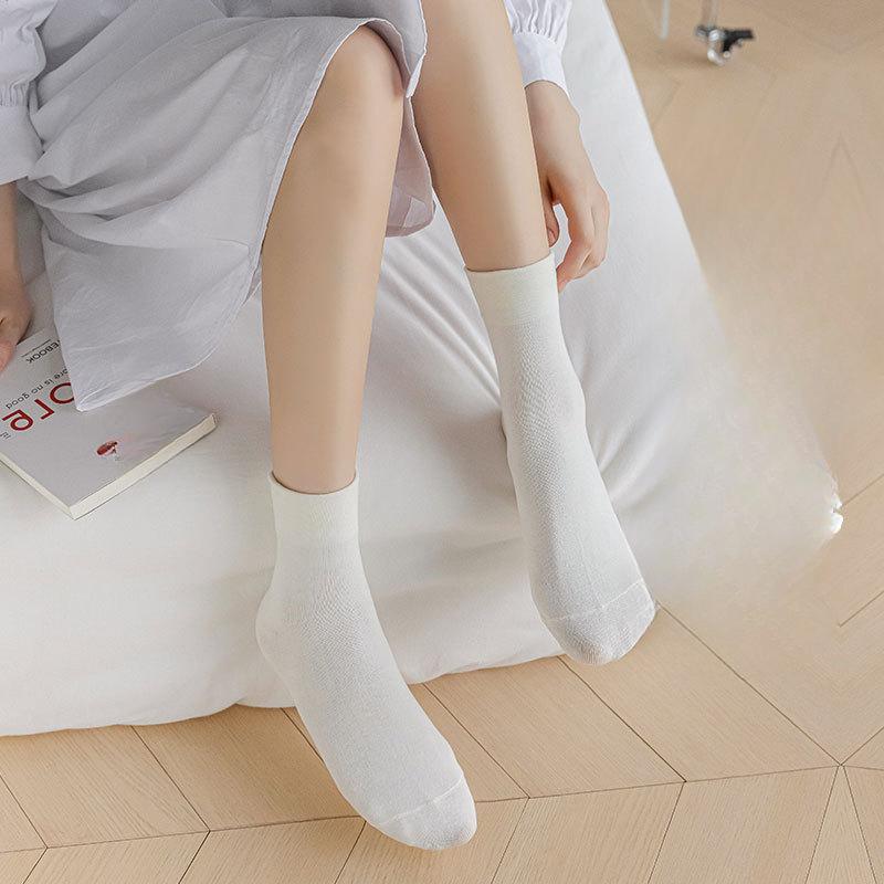 White Socks, Women's Short Cotton Socks, Summer Postpartum Socks, Short Socks, Thin Mid-calf Socks, Solid Color Versatile Socks