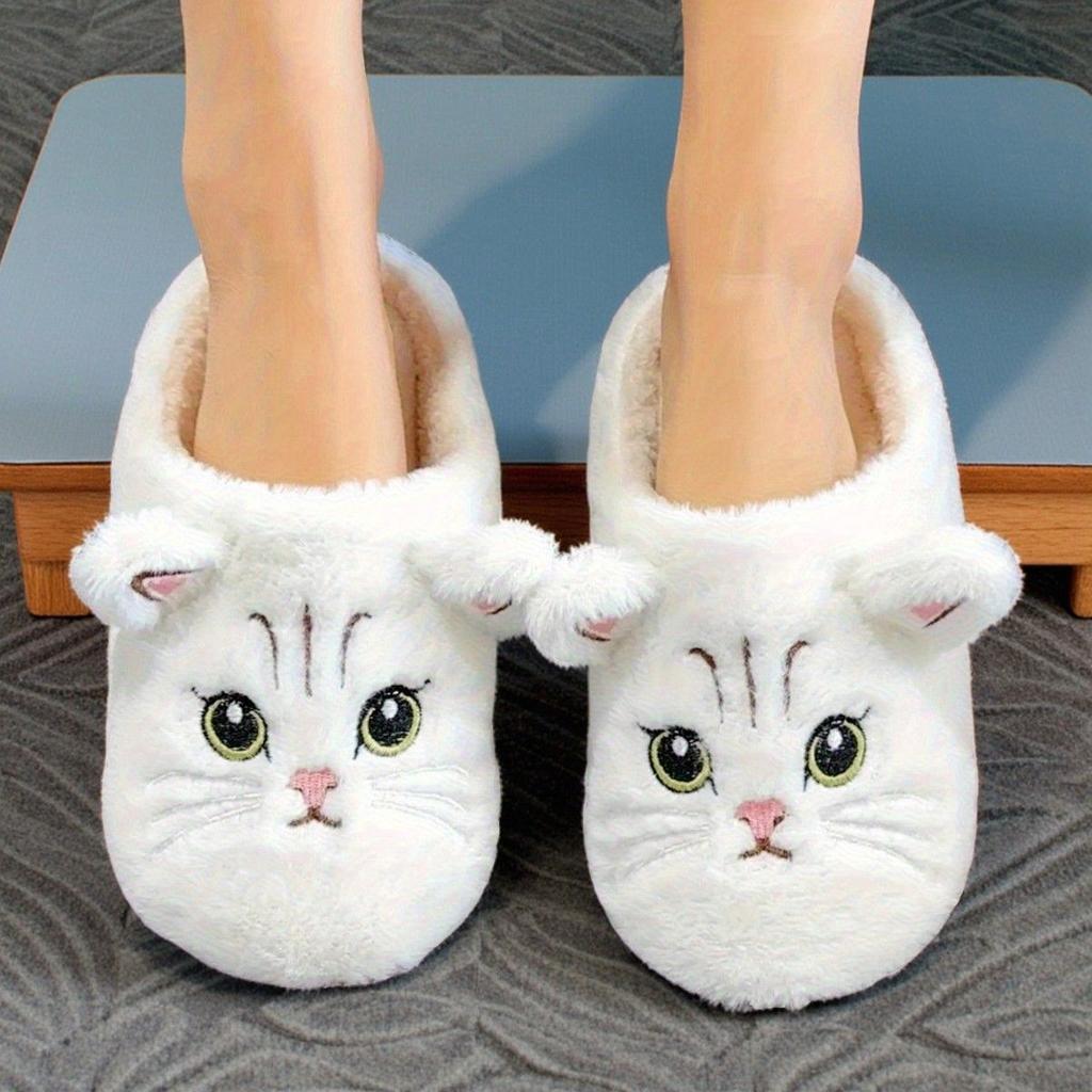 Black Soft Plush Open-Toed Cat Face Slippers for Indoor Comfort