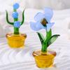 Mini Glass Flower Figurine Transparent Hand Blown Faux Crystal Flower Bouquet In Pot for Birthday Mother's Day Wedding Women Mom Office Home Table