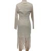 Women's Color Retro Western Suede Fringe Zipper Slim Fit Long Sleeved Dress