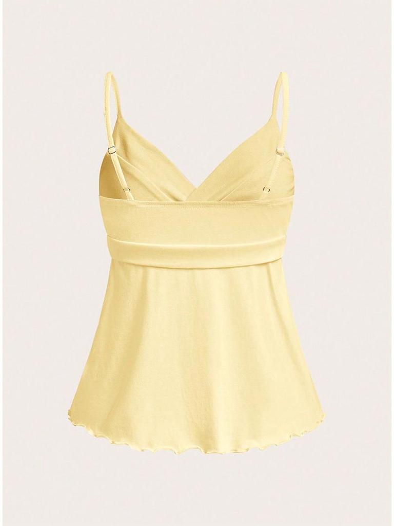 2026 V-Neck Waist-Cinching Ruffled Camisole for Women - European/American Style, Slimming Sleeveless Top