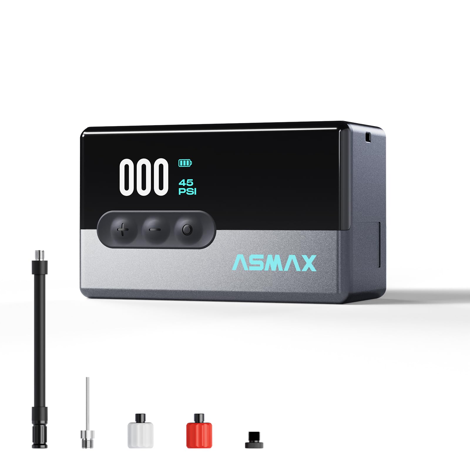 

ASMAX T30 Электрический велосипедный насос с манометром, портативный насос для шоссейного велосипеда с автоматическим режимом, совместимый с клапанами Schrader и Presta, и оснащенный светодиодным датчиком, чёрный