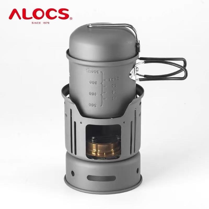 ALOCS Kuchenka kempingowa 3200W na zewnątrz - Wiatroodporny, kompaktowy system gotowania zagnieżdżany z garnkiem i palnikiem alkoholowym, backpacking/hiking