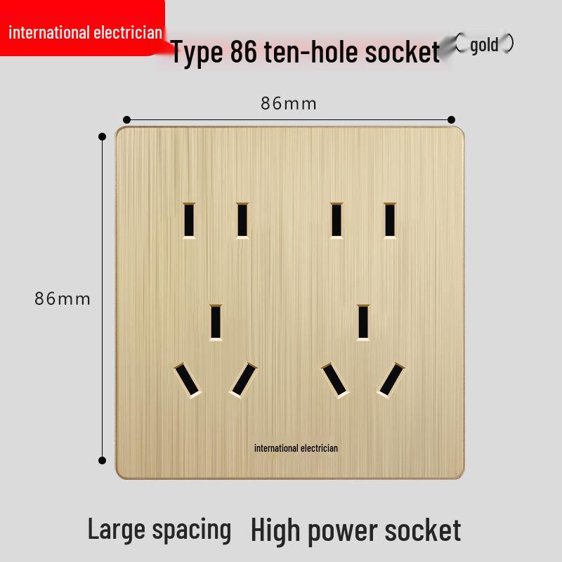 86 Type One-Gang Multi-Function Socket with Switch, High-Power Ten-Hole Panel