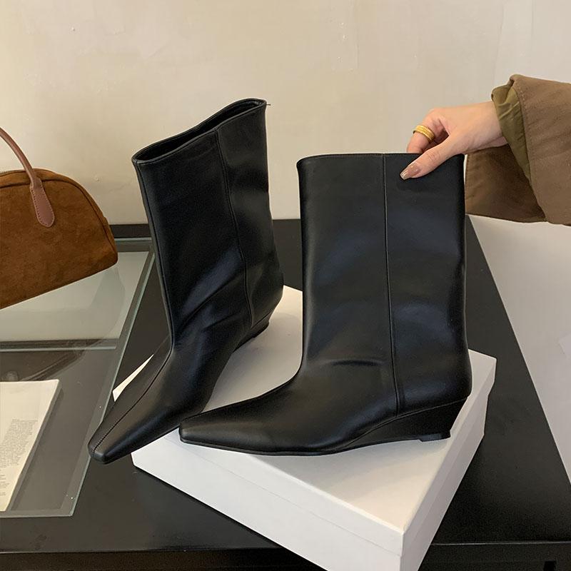 

Мода Мода Остроносые Женские Ботильоны На Танкетке Обувь Женская Обувь С Низким Каблуком Женские Короткие Западные Ботильоны Новые 35 чёрный