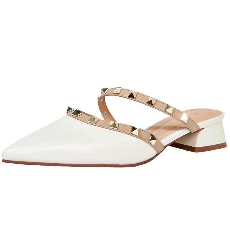 Women s Sheepskin Pointed-Toe Rivet Mule Slippers 36