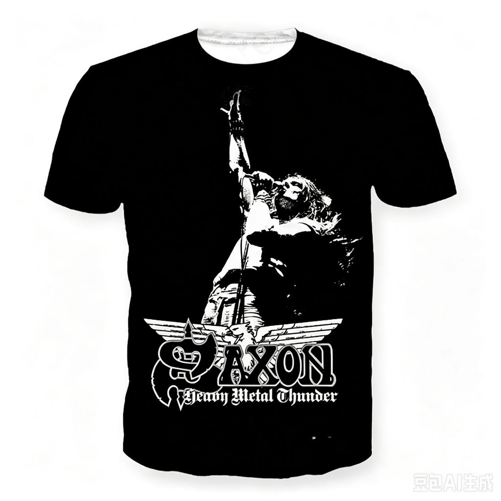 Saxon 3D Print Sport Quick-dry Breathable Men T-shirt Hip-hop Heavy Metal Punk Rock Band Street Casual Fashion Short-sleeve Top