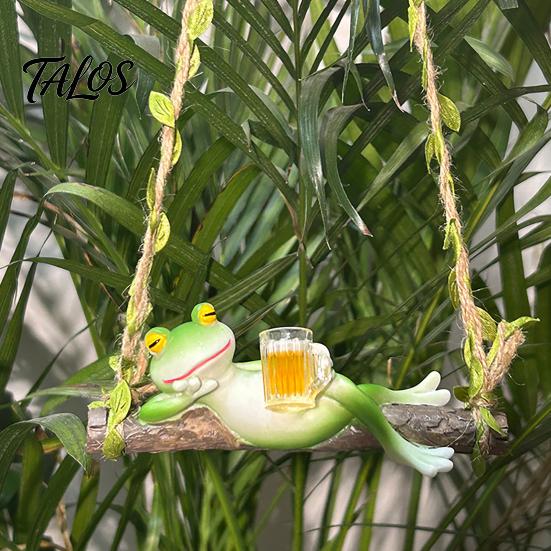 Outdoor Hanging Figurines Creative Frog on a Swing Ornament, Cute Resin Garden Decor for Trees Nature Lover Gifts Patio Balcony, Micro-Landscape