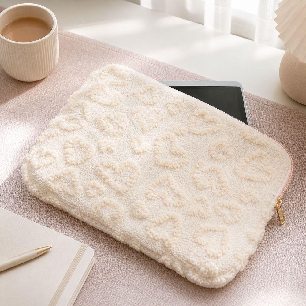 Plush Notebook Computer Sleeve Heart Pattern Protective Device Case Tablet Sleeve Daily Commuting