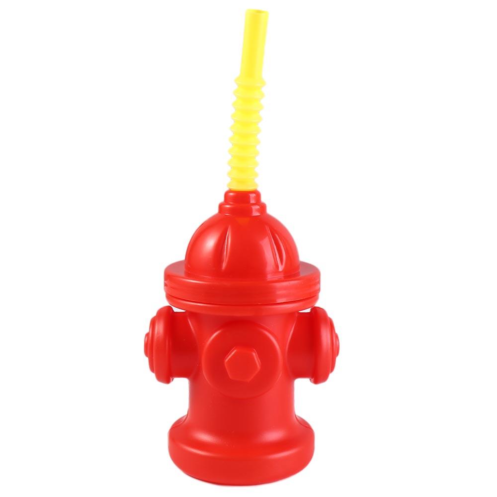 Novelty Fire Hydrant Straw Cup Red Plastic Fire Hydrant Water Cup with Lids Reusable Party Supplies Fireman Birthday Party