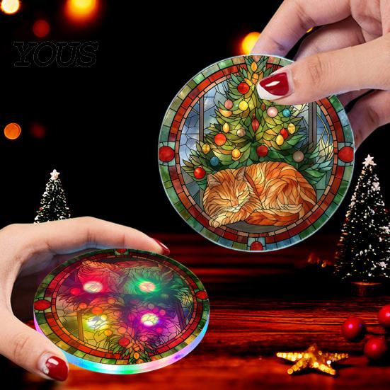 LED Coasters for Drinks Light Up Acrylic Coaster Glowing Drink Cocktail Glasses Cup Mats Luminous Bar Mat, Reusable Home Party Decor Modern