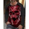 Men's Long-sleeved T-shirt 3D Printed High-definition Skull Stitching Printing Men's Autumn Tops Casual Round Neck Home Clothes