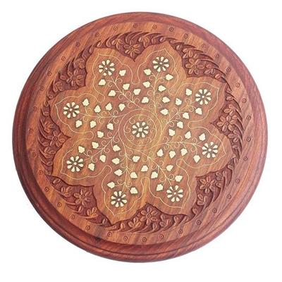 Mesa Auxiliar de Café Redonda de Madera de Sheesham Tallada con Hermoso Diseño Tallado