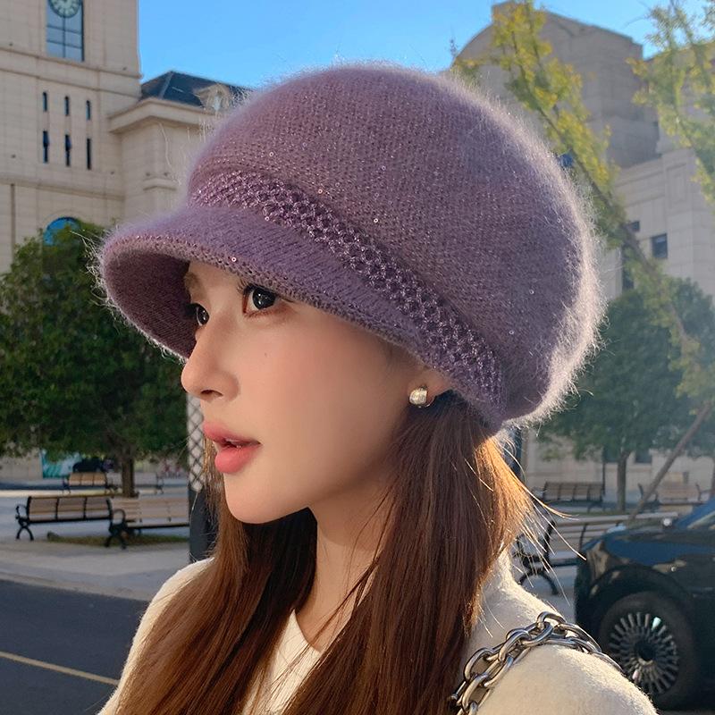 Wool Hat Women's Autumn and Winter Warm Knitted Cap Cold Protection Ear Hat Rabbit Hair in The Elderly Hat
