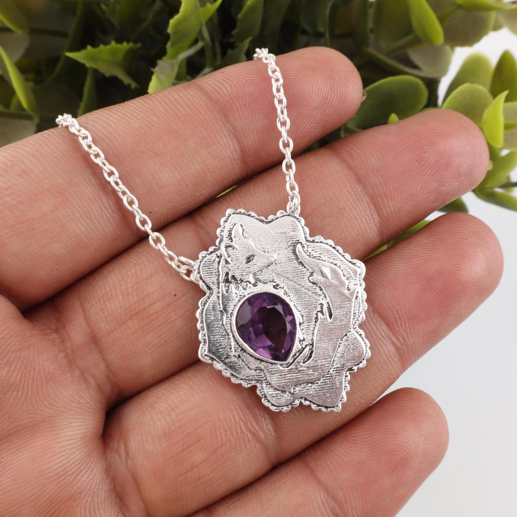 Amethyst Pendant Gemstone Jewelry, 925 Solid Sterling Silver Pendant, Gift For Women Handmade Pendant