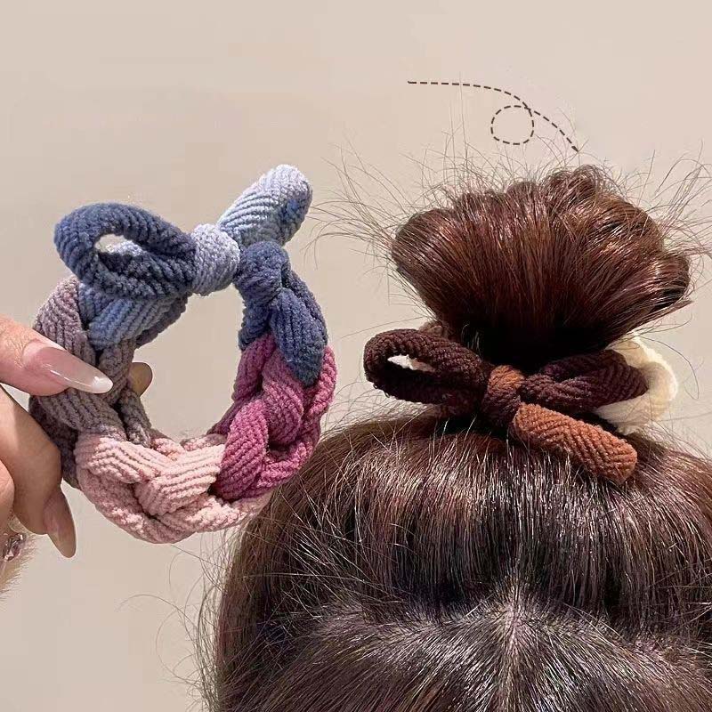 New Design Bow Hair Ties Colorful Hand-woven Hair Ropes For Women HIgh Elastic Scrunchies Thickened Hairband Hair Accessories