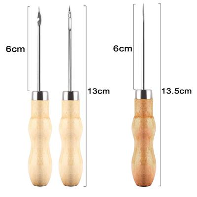Wooden Handle Metal Cone Punch Needles - Fine-Tipped Tapered Faux Leather Crafting Tools with Ergonomic Grip for DIY Shoe Repair