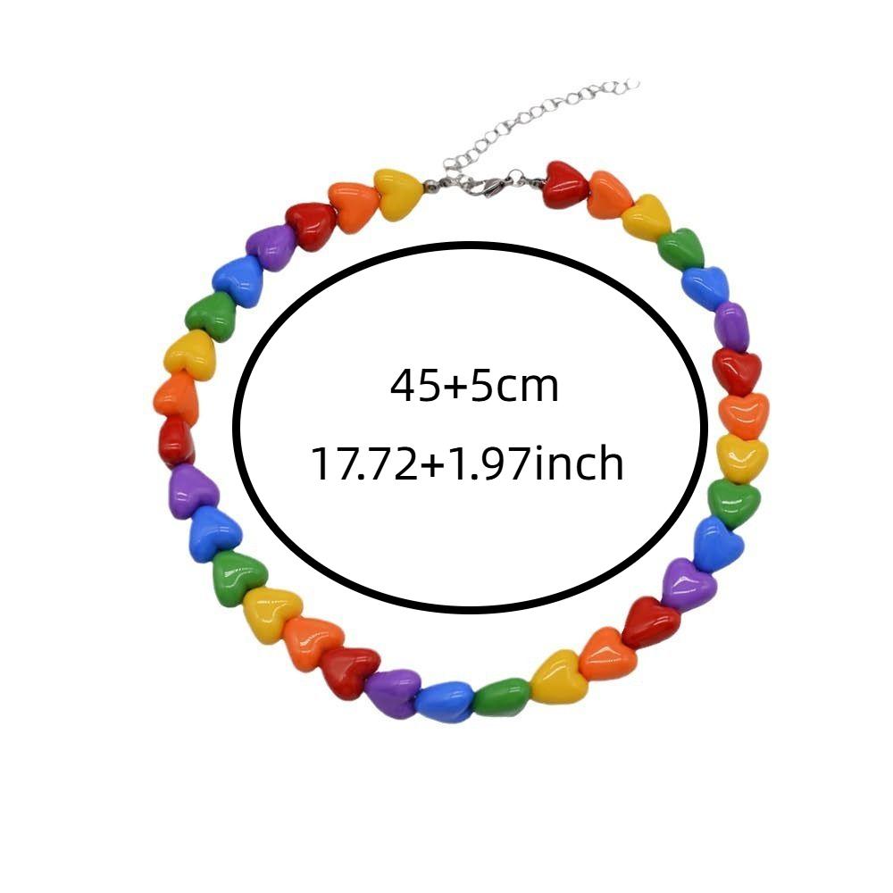 Adjustable Collarbone Chain Acrylic Love Heart Beaded Necklace Rainbow Necklace Party Supplies