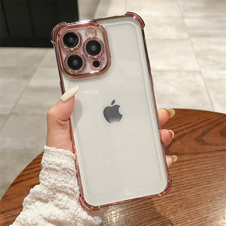For Apple 16PRO Transparent Four Corner Anti Drop Electroplated Phone Case for IPhone 12/14 All Inclusive Precision Hole Protective Cover