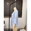 Zomer Dames Effen Linnen Katoen Vierkante Hals Top Kant Patchwork Driekwart Mouw Casual Blouse