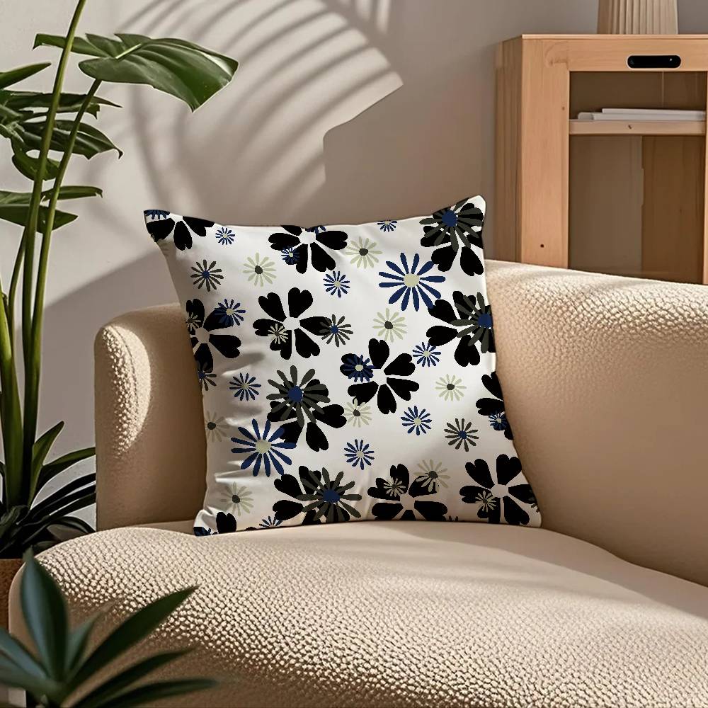 Svartvit Växtmönster Blad Kuddfodral Komfort Soffa Säng Silkeslen Elegant Dold Dragkedja Anpassad Dekorativ Kuddeöverdrag