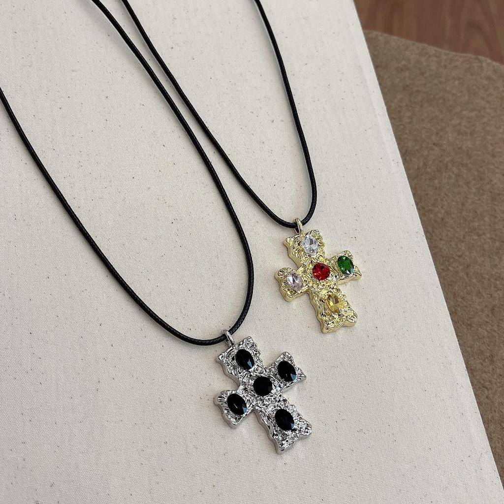 Korean-Inspired Cross Black Leather Necklace, Unisex Y2K Subculture Style, All-Match High-End Accessory
