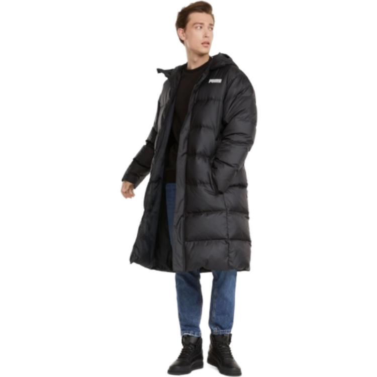 Puma Einfarbige, lässige, lange Daunenjacke mit Kapuze für Herren, Oberbekleidung Schwarz 587721-01